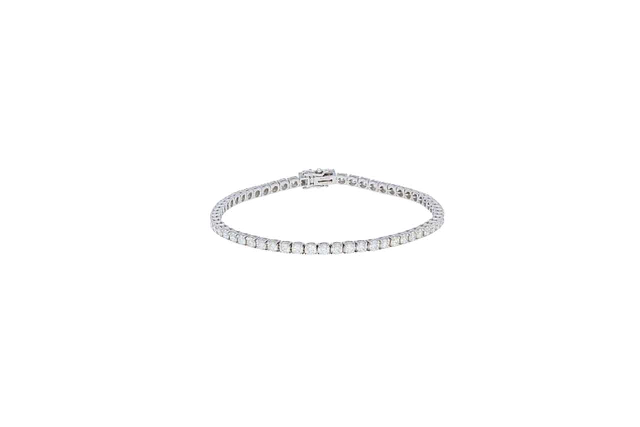 A white gold diamond tennis bracelet.