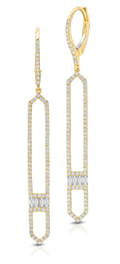 A set of yellow gold diamond drop earrings.