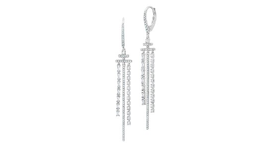 a white gold pair of diamond chandelier earrings