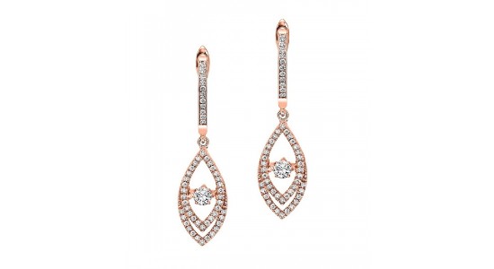 a pair of warm rose gold and diamond drop earrings