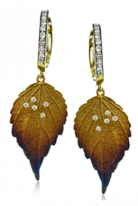 Simon G fallen leaves gold and diamond earrings