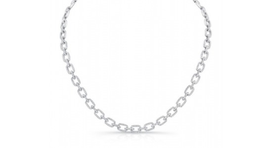 A white gold and diamond chunky chain necklace from Uneek, available at Michael Agnello Jewelers.