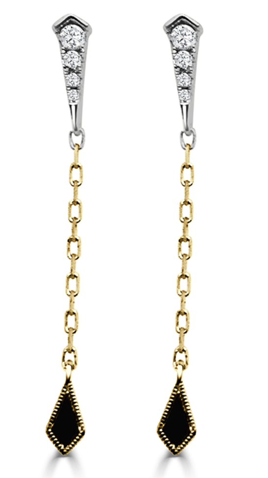 A white and yellow gold drop diamond earrings